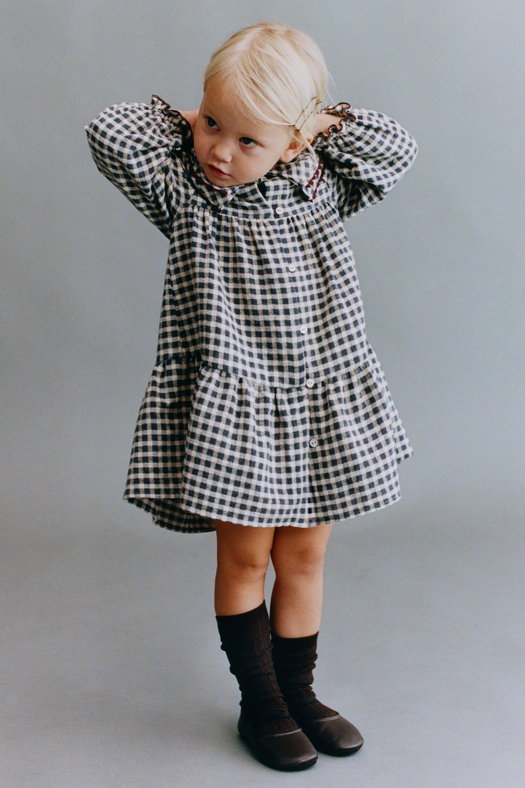 PLAID RIC-RAC TRIM DRESS